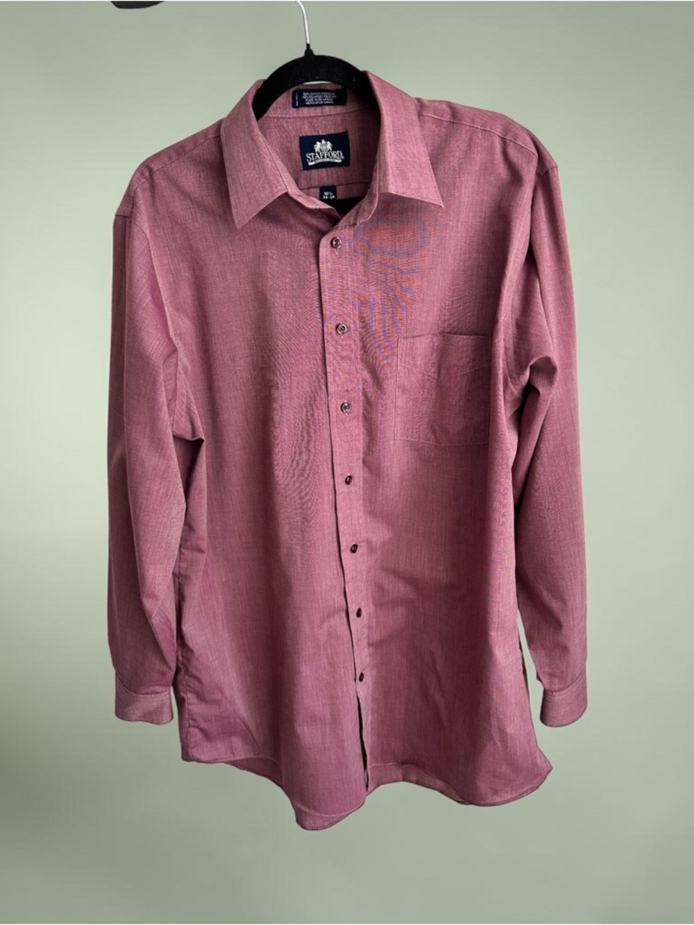 Stafford Men’s Dress Shirt 16.5 Pink Long Sleeve Button Front Classic Fit